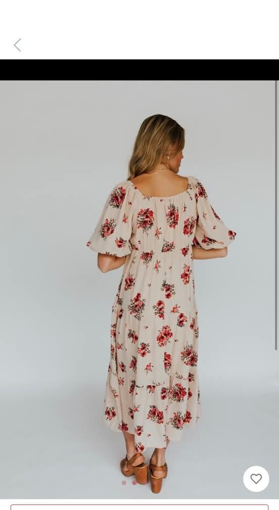 Flower Bubble Sleeve Midi Dress